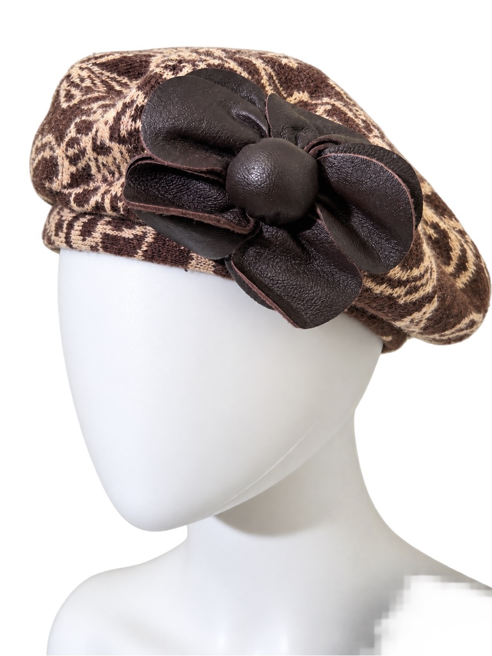 F.L.A.G. Brown & Cream Wool Blend Hat with Statement Flower One Size